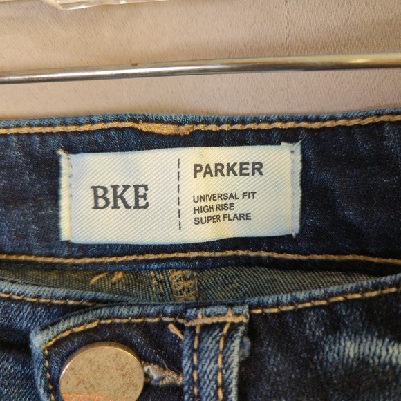 BKE Parker Jeans Womens 24x29 Blue Super Flare High‎ Rise Raw Hem Distressed - Picture 2 of 9